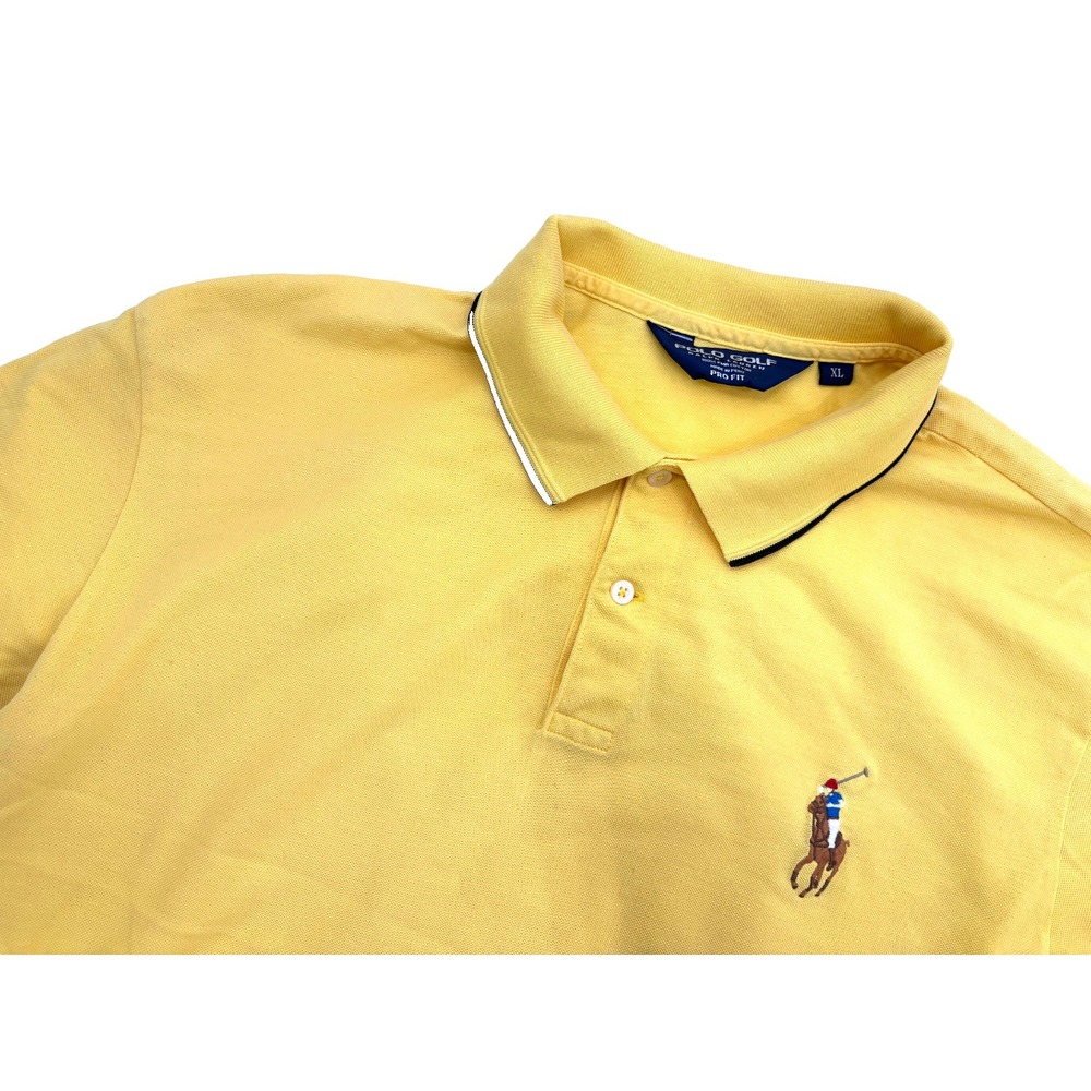 Polo Golf Ralph Lauren VTG Men's BIG PONY Pro Fit Yellow Pique Polo Shirt, XL